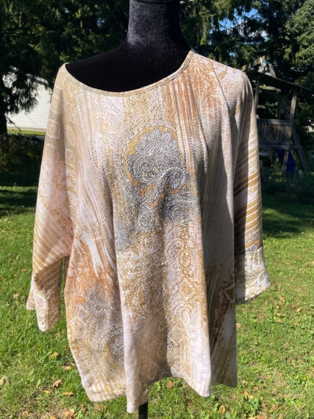Vintage Y2K Laura Ashley Top Scroll Print Studded Paisley Plus Sz 2X Boho Grunge